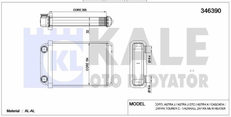Opel Astra J Kalorifer Radyatörü Kale Marka