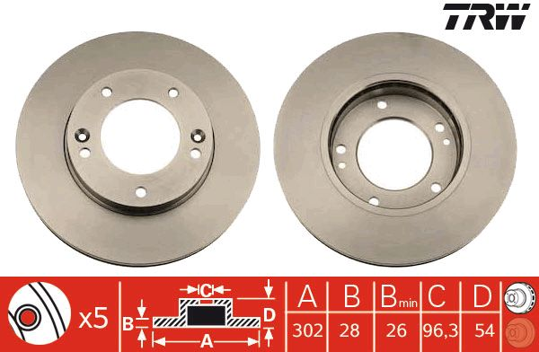 Kia Sorento Fren Diski Ön 302 mm 2003-2006 TRW