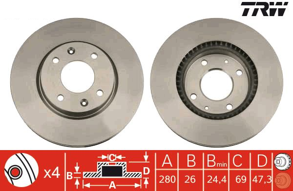 Hyundai Elantra Ön Fren Diski Büyük Tip 280 mm Çap 2004-2006 TRW