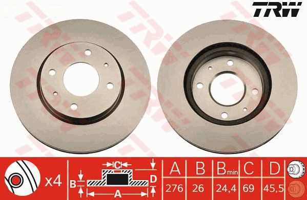 Mitsubishi Lancer Ön Fren Diski 276 mm Çap 4 Bijon 2004-2007 TRW