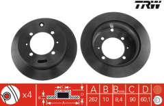 Mitsubishi Lancer Arka Fren Diski 262 mm Çap 4 Bijon 2004-2007 TRW