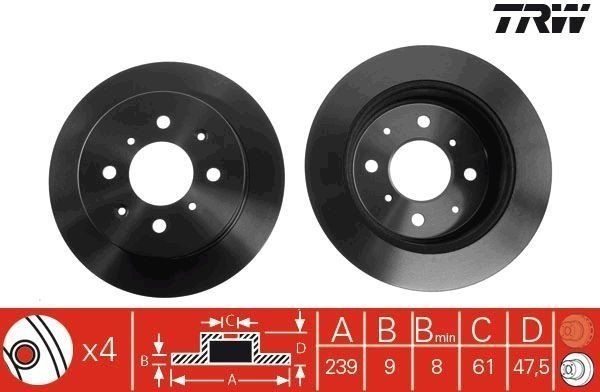Honda City Arka Fren Diski 239 mm Çap 2006-2008 TRW