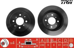 Honda City Arka Fren Diski 239 mm Çap 2006-2008 TRW