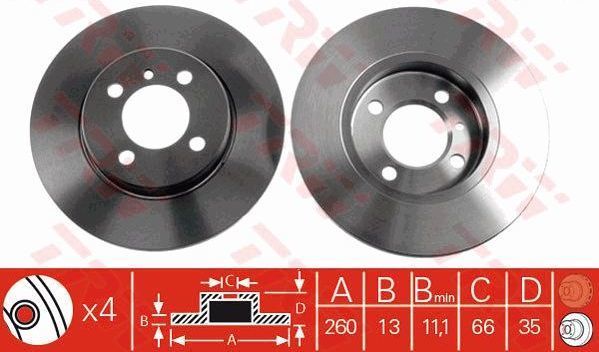 BMW 3 Serisi E30 Ön Fren Diski Düz Tip 260 mm Çap 1983-1990 TRW