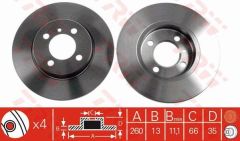BMW 3 Serisi E30 Ön Fren Diski Düz Tip 260 mm Çap 1983-1990 TRW