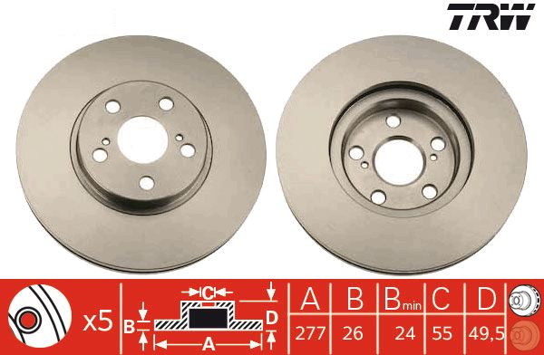 Toyota Avensis Ön Fren Diski 1.6 100 Beygir 277 mm 2004-2009 TRW