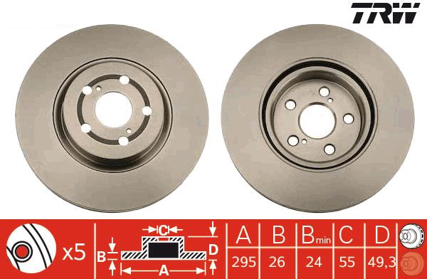 Toyota Avensis Ön Fren Diski 2.0 147 Beygir 295 mm 2004-2009 TRW