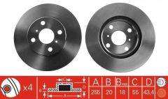 Toyota Yaris Ön Fren Diski Arkası Diskli Modeller İçin 255 mm 1999-2005 TRW