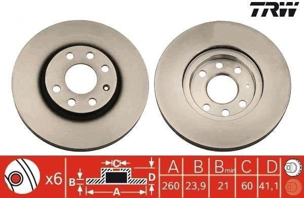 Opel Combo C 4 Bijon Ön Fren Diski Hava Kanallı 24x260 mm TRW Marka 2001-2003