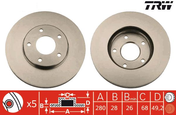 Nissan Primera Ön Fren Diski 280 mm / P12 Kasa 2002-2008 TRW