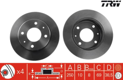 Mitsubishi Colt Arka Fren Diski 1.5 CZT Turbo 250 mm Çap 2005-2012 TRW
